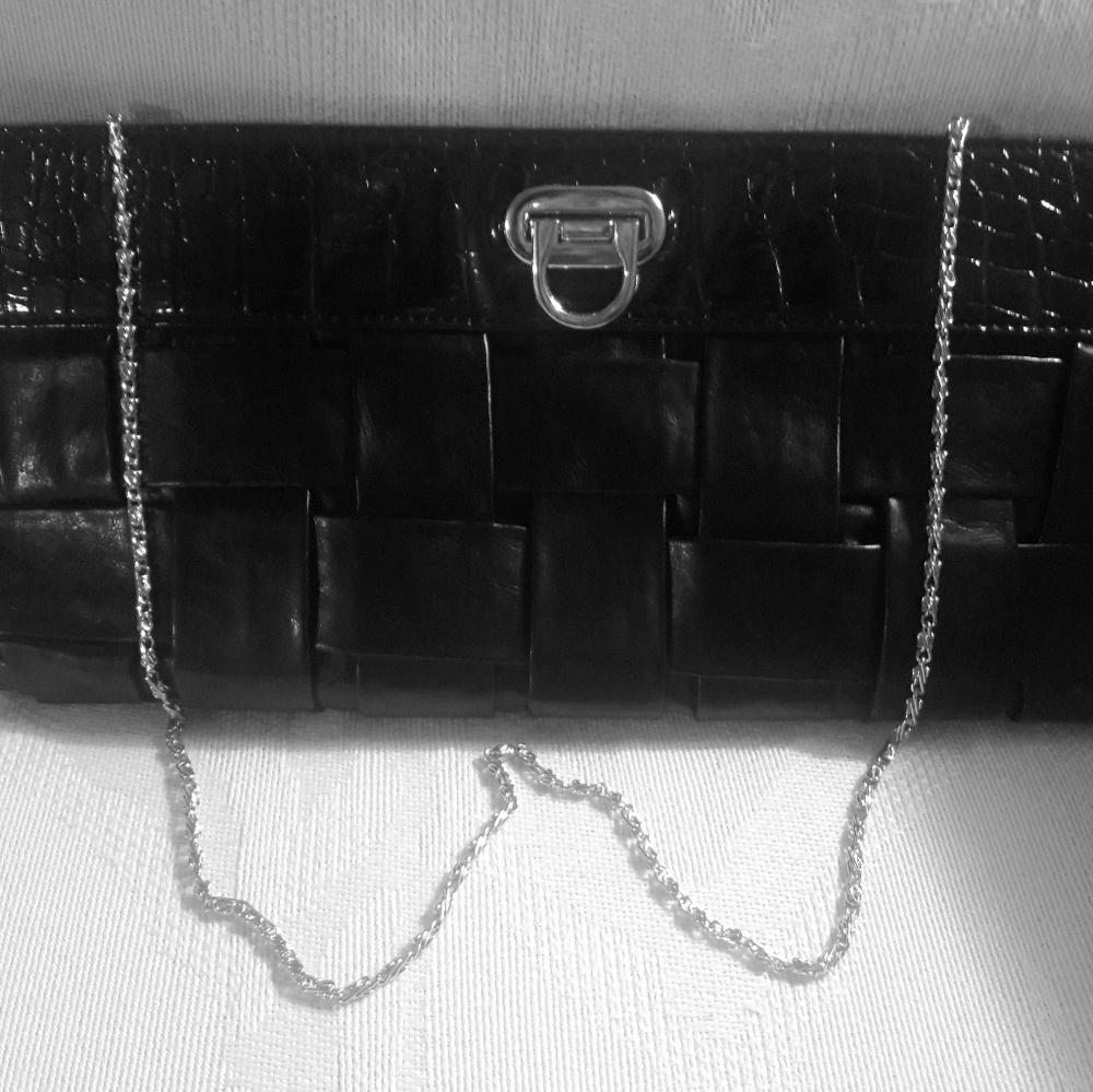 Sexy Black Leather Braided Clutch Purse